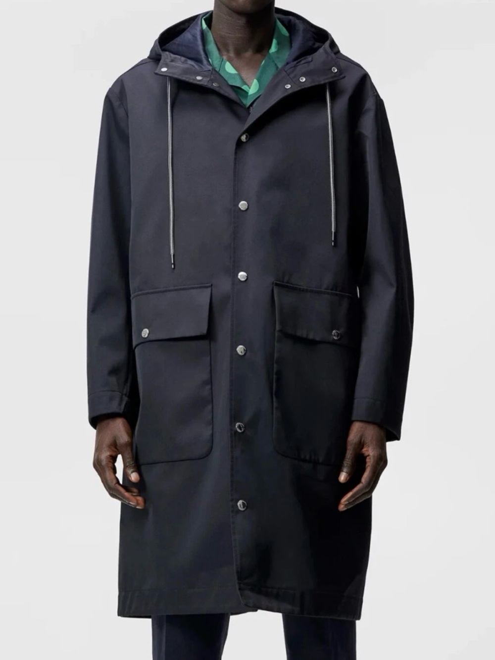 J.Lindeberg Men's Hooded Long Raincoat - Navy Black